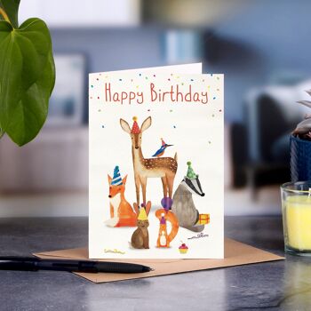 Carte mignonne de joyeux anniversaire - aquarelle d'animaux de la forêt 2