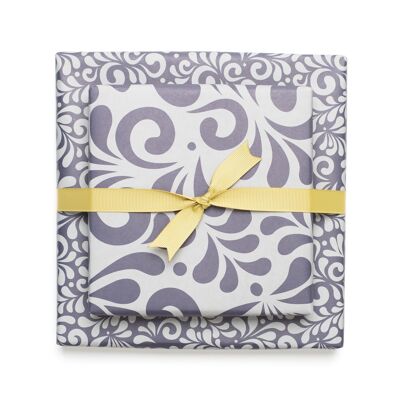 Papier d'emballage de Noël en toile de jute double face "Bembel" motif floral bleu gris en papier 100% recyclé