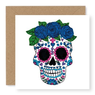 Calavera con rosas - azul y morado