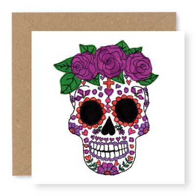 Calavera con Rosas - Morado y Coral