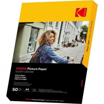 KODAK 9891267 - 50 hojas de papel fotográfico de 230 g/m², brillante, formato A4 (21x29,7 cm), impresión por inyección de tinta