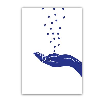 CARD - RECEIVING HAND - BLUE HEARTS