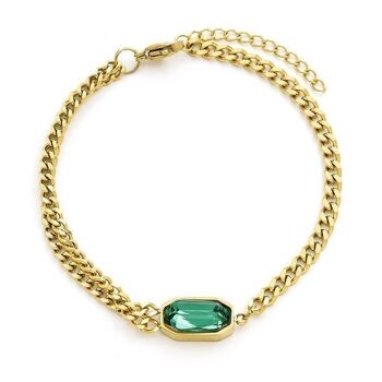 Bracelet acier double chaine, pierre émaillée rectangulaire Vert 3