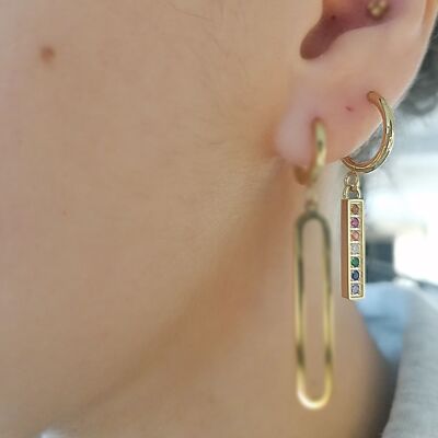 Steel rectangle rhinestone earrings