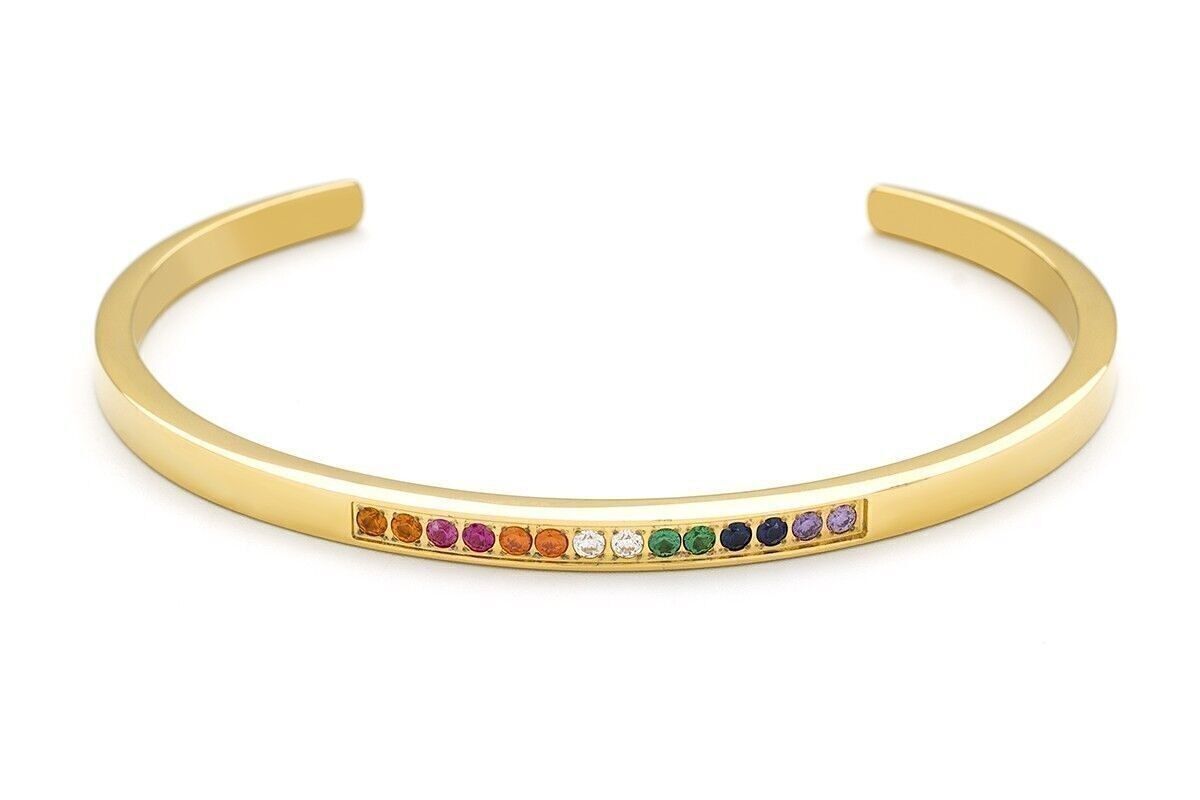 Bracciale rigido in acciaio con strass al centro