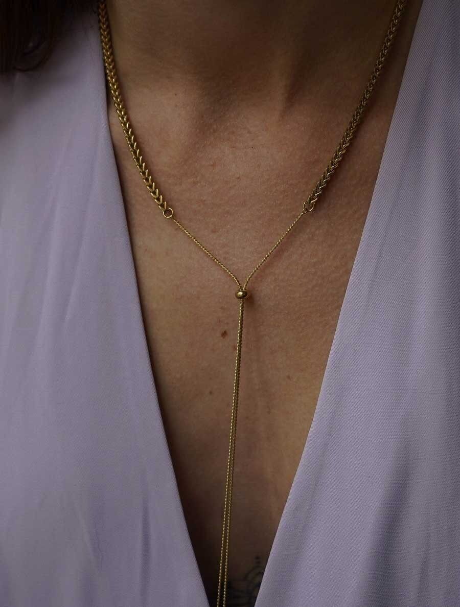 Collana regolabile in acciaio con catena rettangolare e catena fine