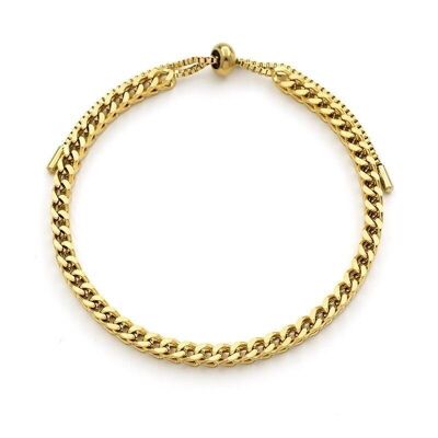 Bracelet acier chaine forme carré épaix et chaine fine perle réglable