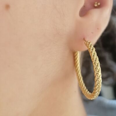 Textured twisted steel hoop earrings