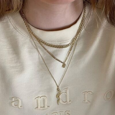 3-row steel necklace Snake pendant, rhinestone heart
