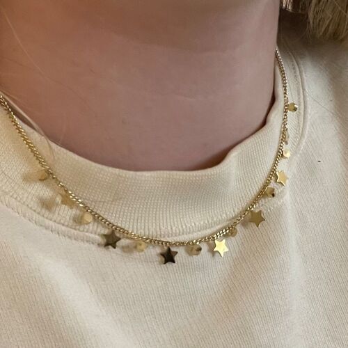 Collier acier chaine fine breloques étoiles et strass