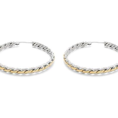 Steel hoop earrings with braided chain