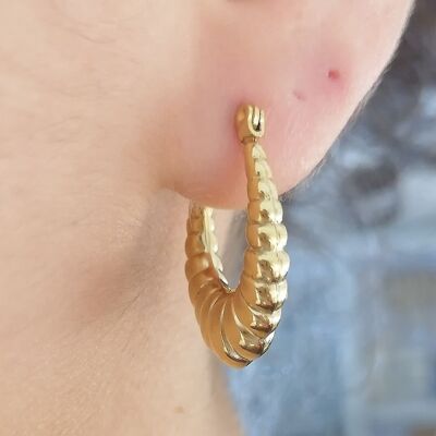 Boucles d'oreilles acier fine torsadée coquillage