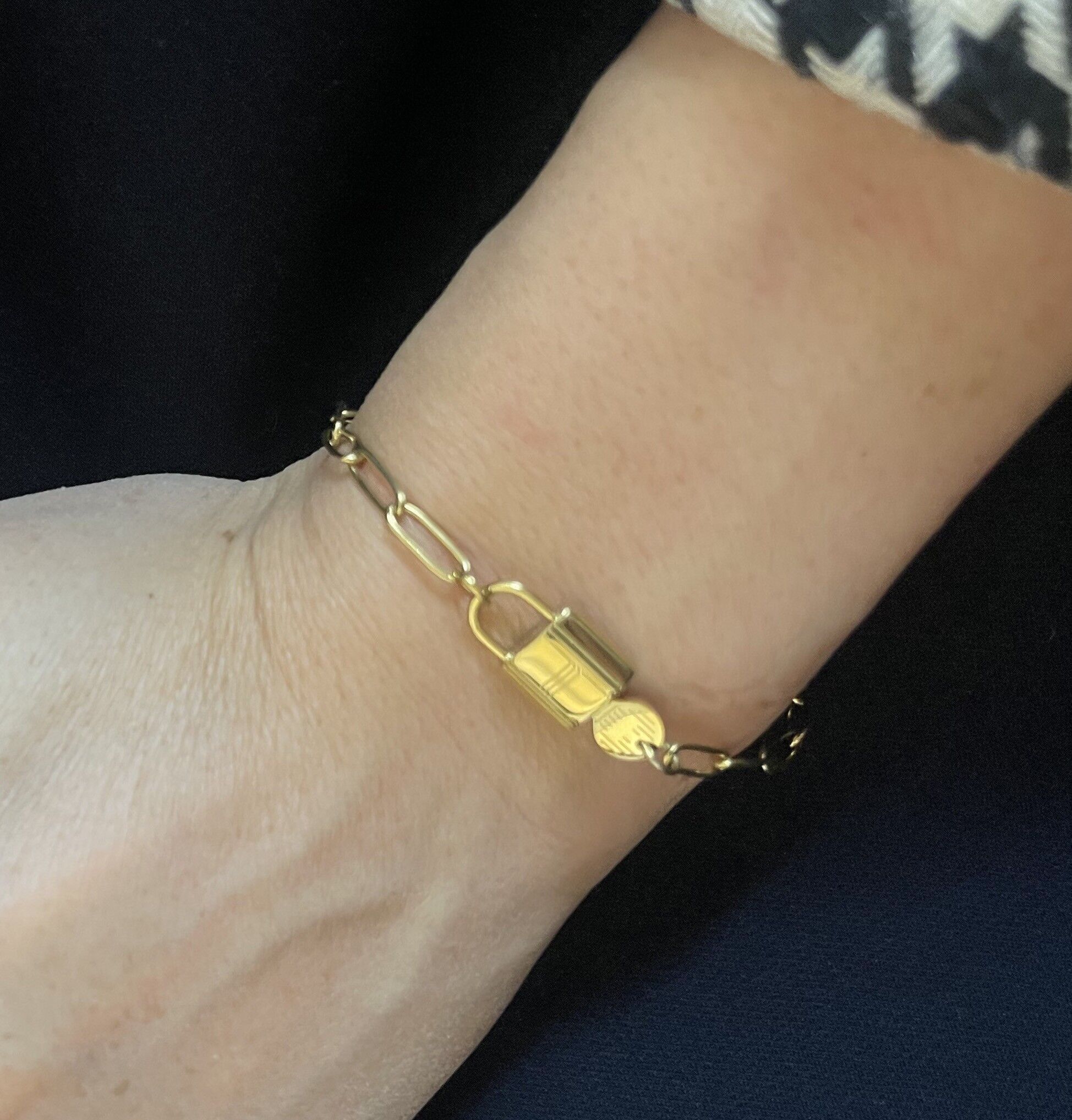 Bracciale in acciaio con maglia a catena, lucchetto, chiave di chiusura a T