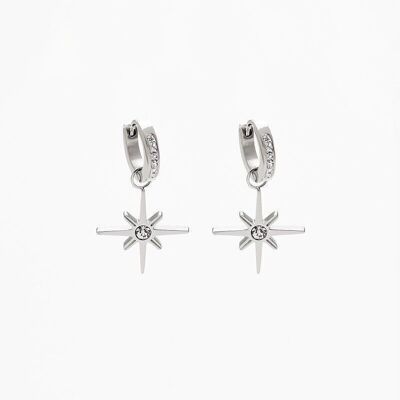 Boucles d'oreilles acier etoile strass et anneau