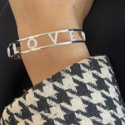 LOVE rhinestone letter steel bangle bracelet