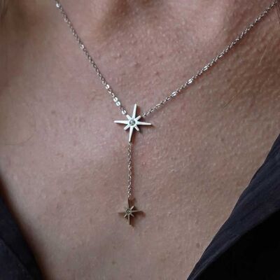Steel necklace 45 cm two rhinestone stars