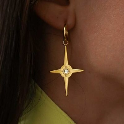 Steel earrings with rhinestone stars in the center