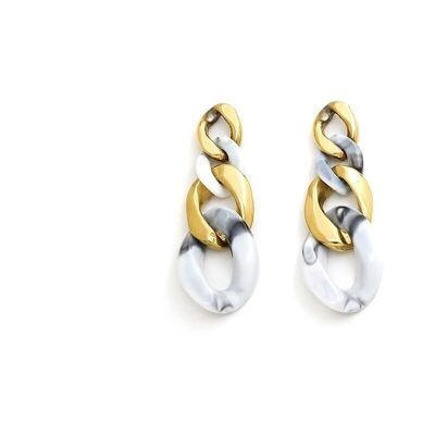 Steel chain link earrings alternating resin stone links