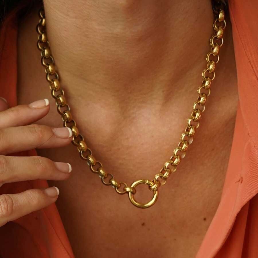 Collar acero cadena piedra redondeada en anillas