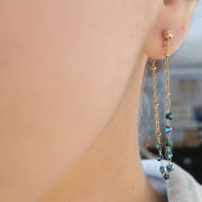 Long thin chain hoop earrings with diamond shaped stones