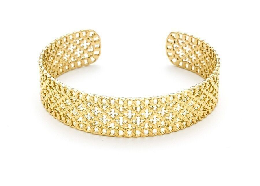 Bracciale rigido sagomato in acciaio a catena sottile, centro punteggiato