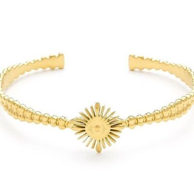 Brazalete de acero inoxidable con líneas punteadas de estrella en el centro en relieve