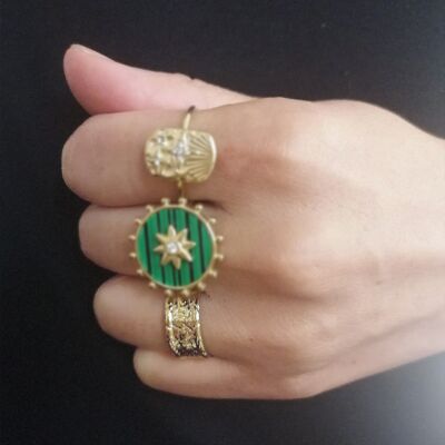 Large solid ring, star patterns