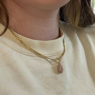 Simple stone pendant steel necklace