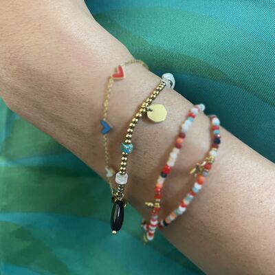 Bracciale in acciaio con perle tonde e pietre di diverse forme