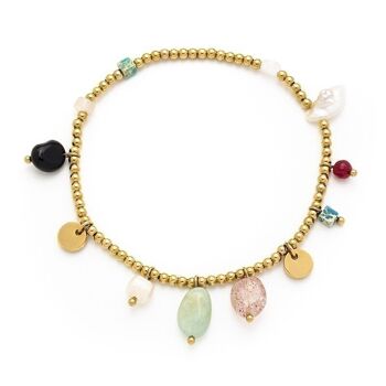Bracelet acier perles rondes et pierres différentes formes 2