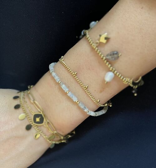 Bracelet acier petites perles plates