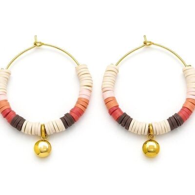 Hoop earrings flat round rubber beads, single charm