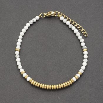 Bracelet en howlite et perle plate acier 2