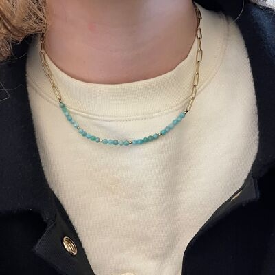 Collier acier chaine maillons larges et perle rondes