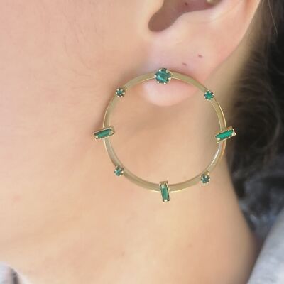 Steel earrings rectangle rhinestone circles and enamelled stone