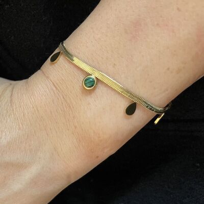 Steel bracelet with 4 pendants, enamelled stone in the center