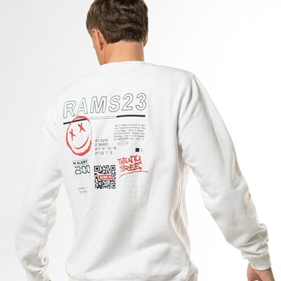 QR RAMS 23 SWEATSHIRT Black Round neck sweatshirt with QR RAMS 23 print on the front and back