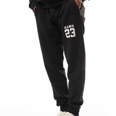 RAMS 23 ORGANIC TROUSERS Black Thick fleece trousers, with classic RAMS 23 logo vinyl on the left leg