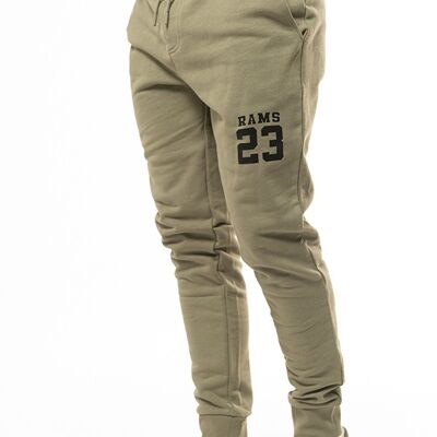 RAMS 23 ORGANIC TROUSERS Army Green Pantalon en peluche épais avec vinyle du logo classique RAMS 23 sur la jambe gauche