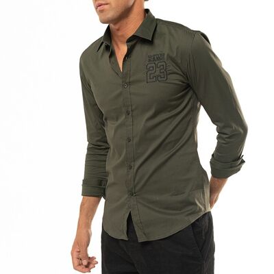RAMS 23 SHIRT Green Poplin shirt with embroidered RAMS 23 silhouette on the chest