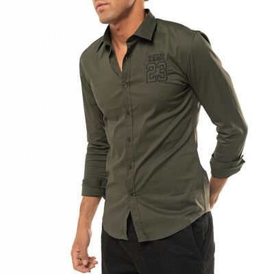 CAMICIA RAMS 23 Camicia in Popeline Verde con silhouette RAMS 23 ricamata sul petto