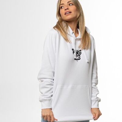 GRAFITY RAMS SWEATSHIRT 23 Weißes Kapuzen-Sweatshirt mit Graffity-Print auf Vorder- und Rückseite.