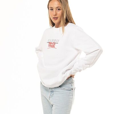QR RAMS 23 SWEATSHIRT White Round neck sweatshirt with QR RAMS 23 print on the front and back.
