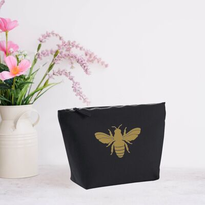 Gold Bee Accessoire-Kosmetiktasche aus 100 % schwarzem Baumwoll-Segeltuch