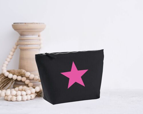 Pink Star 100% Black Cotton Canvas Accessory Make Up Bag