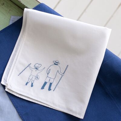 Blue embroidered white handkerchief