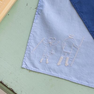 Ecru embroidered blue handkerchief