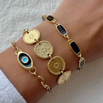 Gold Beaded Discs Bracelet, Evil Eye Bracelet, Gold Bracelet, Enamel Bracelet, Gift for Her, Made in Greece.