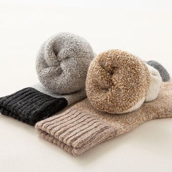Chaussettes en laine tricotées | plaine | unisexe | noir | beige | doublé 6
