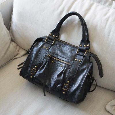 Naples split leather handbag Black